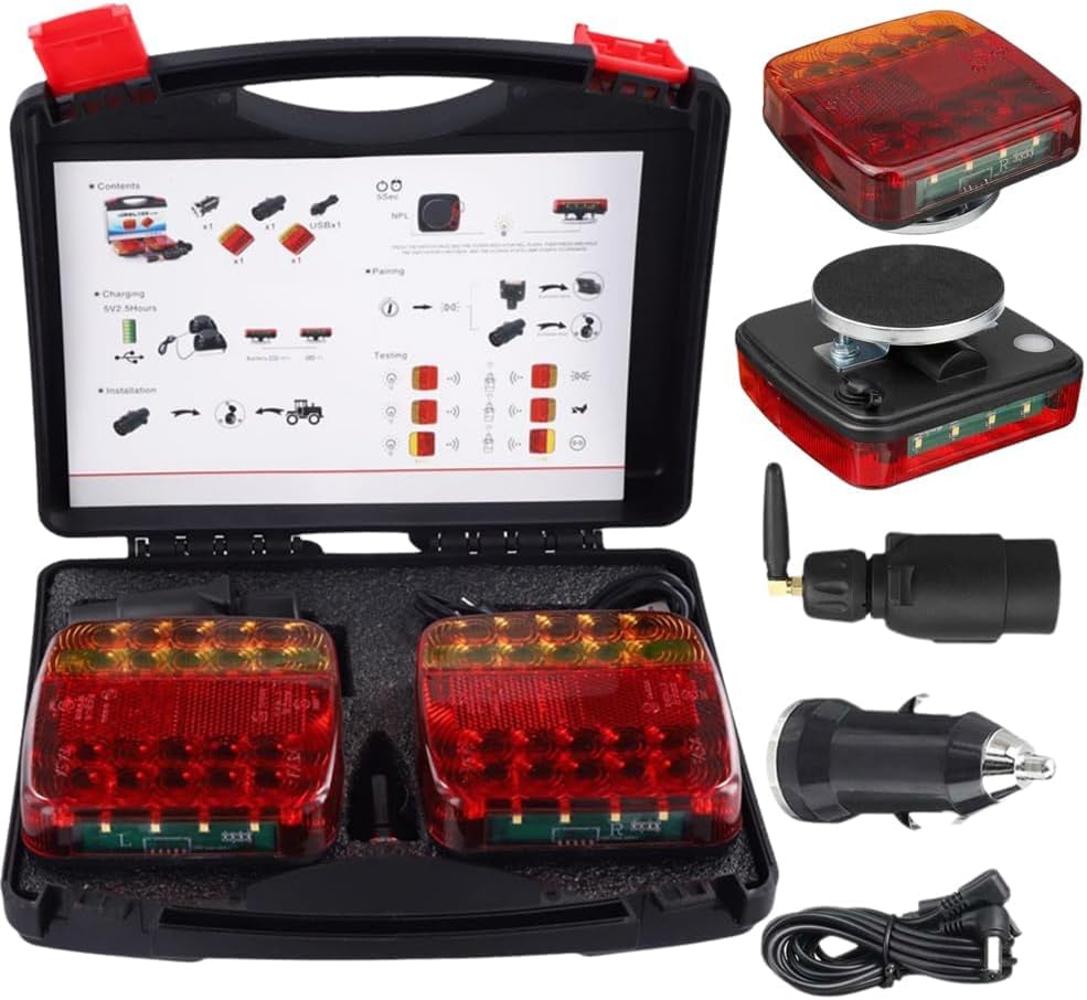Wireless Trailer Lights Magnetic,Wireless Trailer Lights,2025 New Led Wireless Tail Lights for Trailer,Rechargeable Towing Light Kit with Powerful Suction Base for Trucks,Boat,RV,Vehicle on Clearance